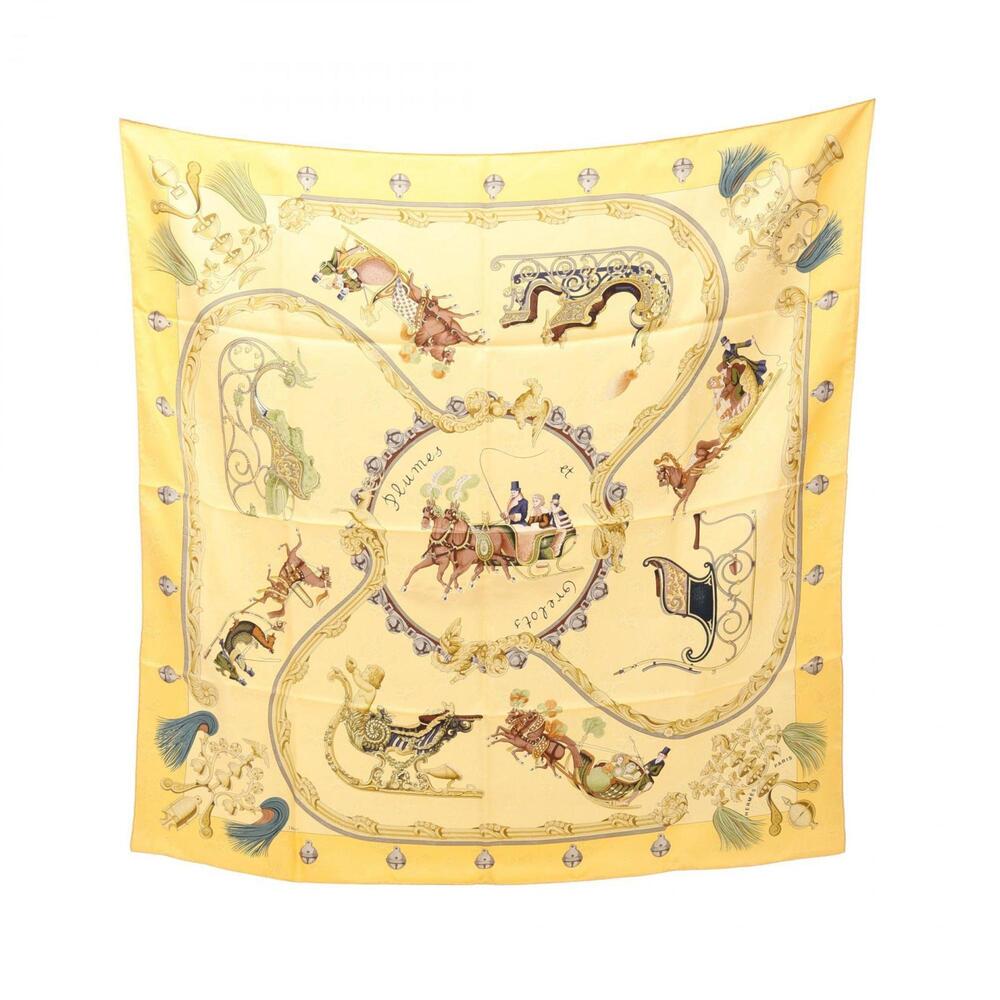 HERMES Authentic Yellow Silk Scarf